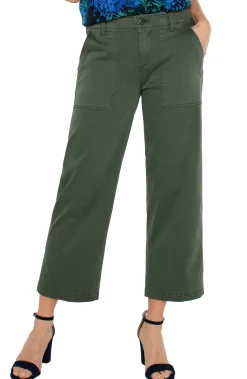 Liverpool Los Angeles Pants|Crops-CARGO WIDE LEG CROP Mossgreen