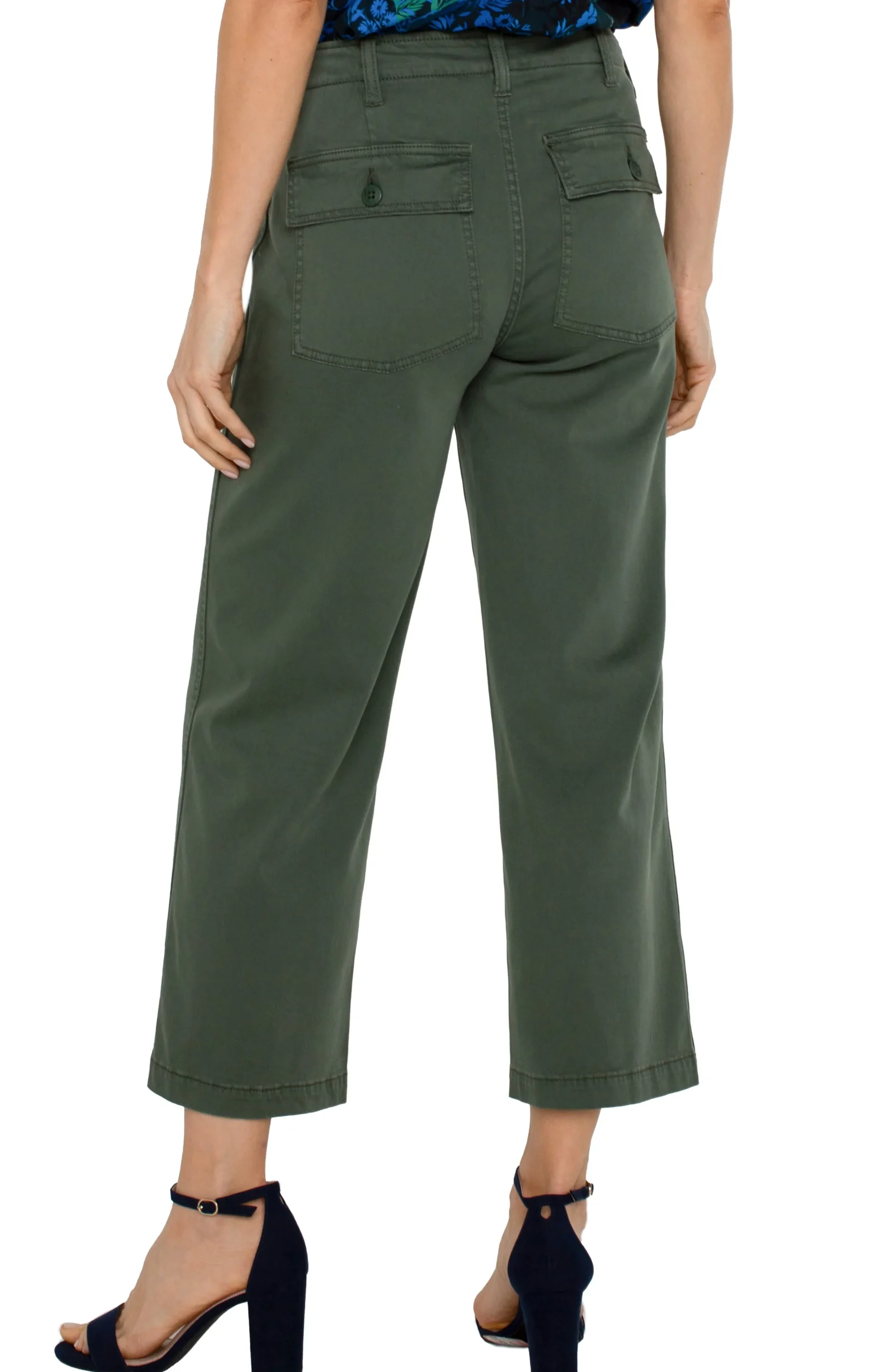 Liverpool Los Angeles Pants|Crops-CARGO WIDE LEG CROP Mossgreen