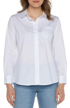 Liverpool Los Angeles Tops-CLASSIC BUTTON FRONT POPLIN SHIRT White