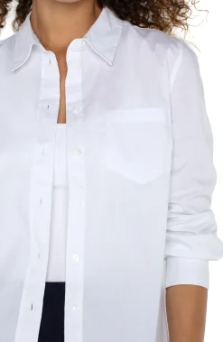 Liverpool Los Angeles Tops-CLASSIC BUTTON FRONT POPLIN SHIRT White