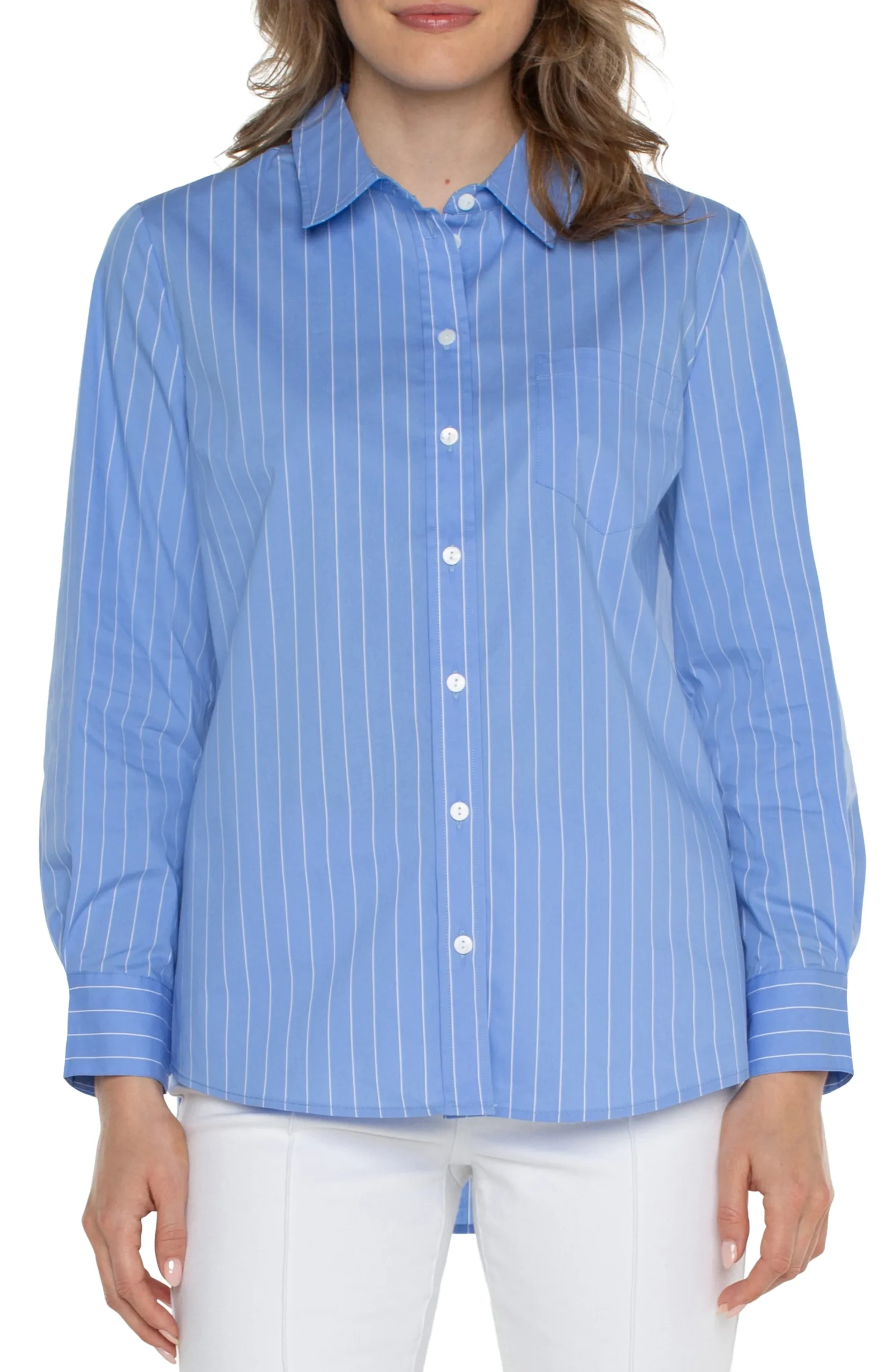 Liverpool Los Angeles Tops-CLASSIC BUTTON FRONT POPLIN SHIRT Lightbluewhitepinstripe