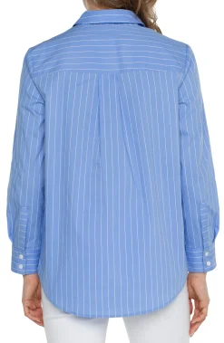 Liverpool Los Angeles Tops-CLASSIC BUTTON FRONT POPLIN SHIRT Lightbluewhitepinstripe
