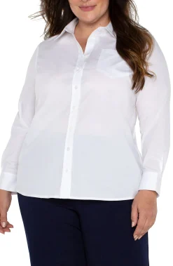 Liverpool Los Angeles Tops-CLASSIC BUTTON FRONT POPLIN SHIRT White