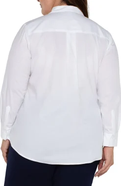 Liverpool Los Angeles Tops-CLASSIC BUTTON FRONT POPLIN SHIRT White