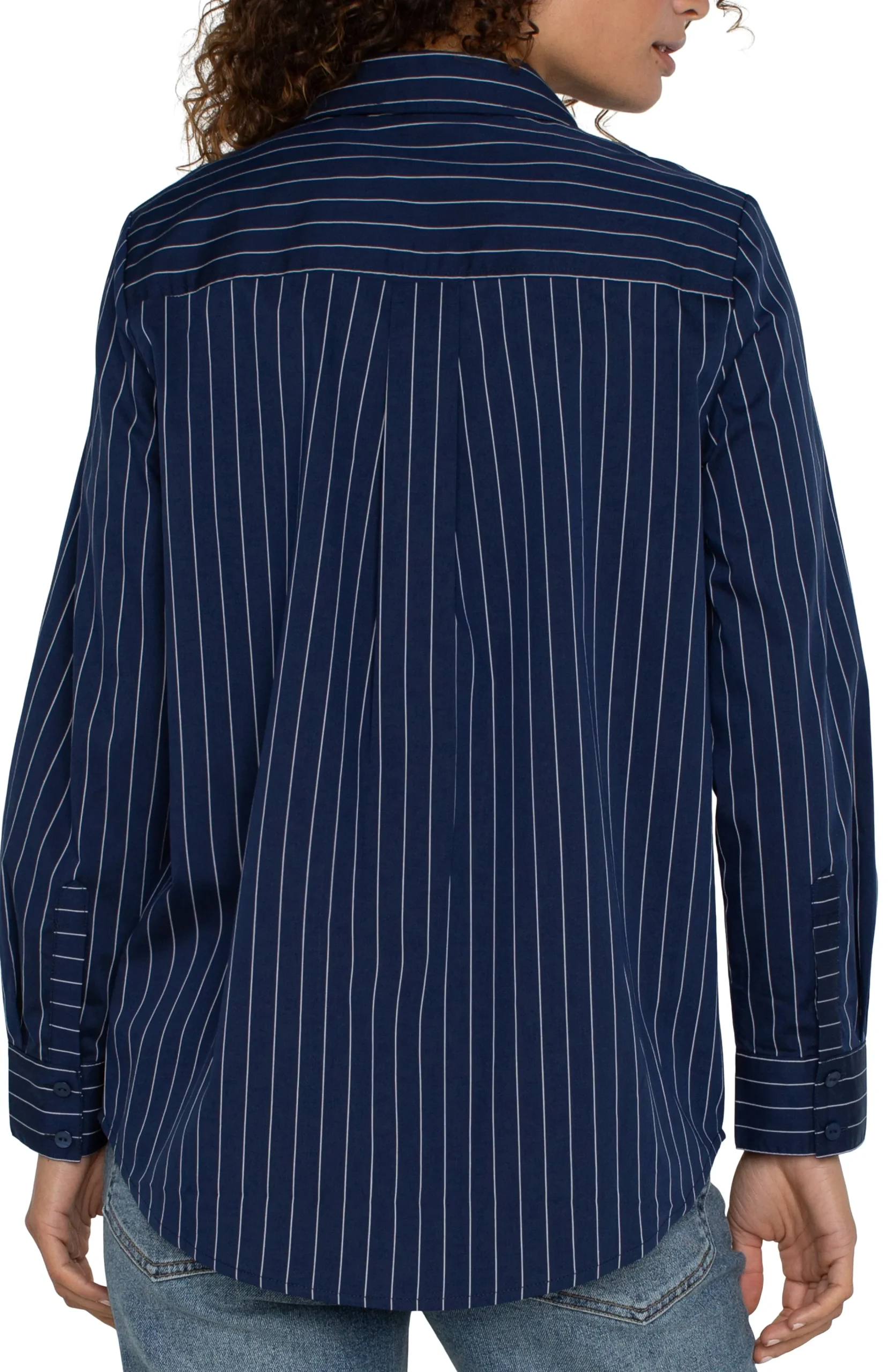Liverpool Los Angeles Tops-CLASSIC BUTTON FRONT POPLIN SHIRT Navywhitepinstripe