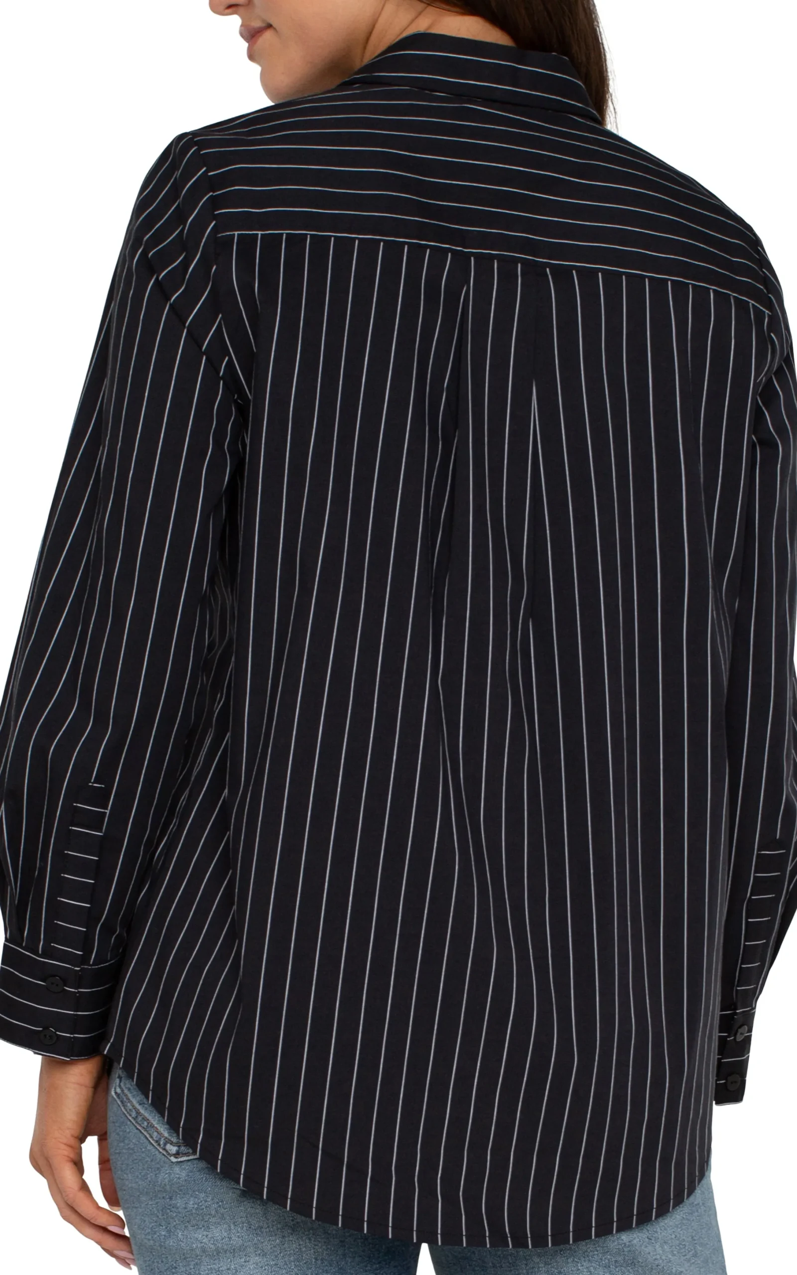Liverpool Los Angeles Tops-CLASSIC BUTTON FRONT POPLIN SHIRT Blackwhitepinstripe