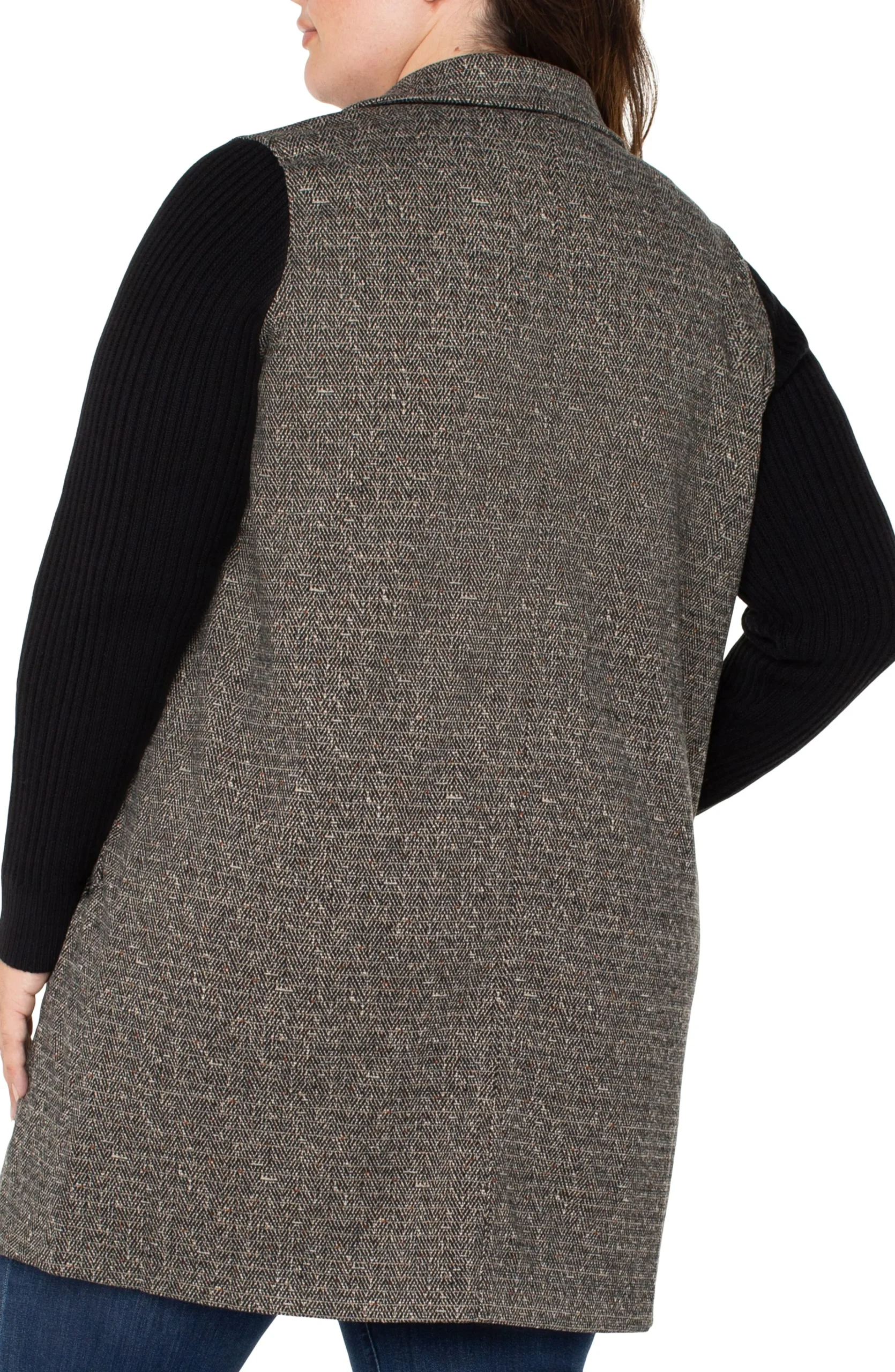 Liverpool Los Angeles Jackets-COATIGAN WITH SWEATER SLEEVES Blacktanherringbone