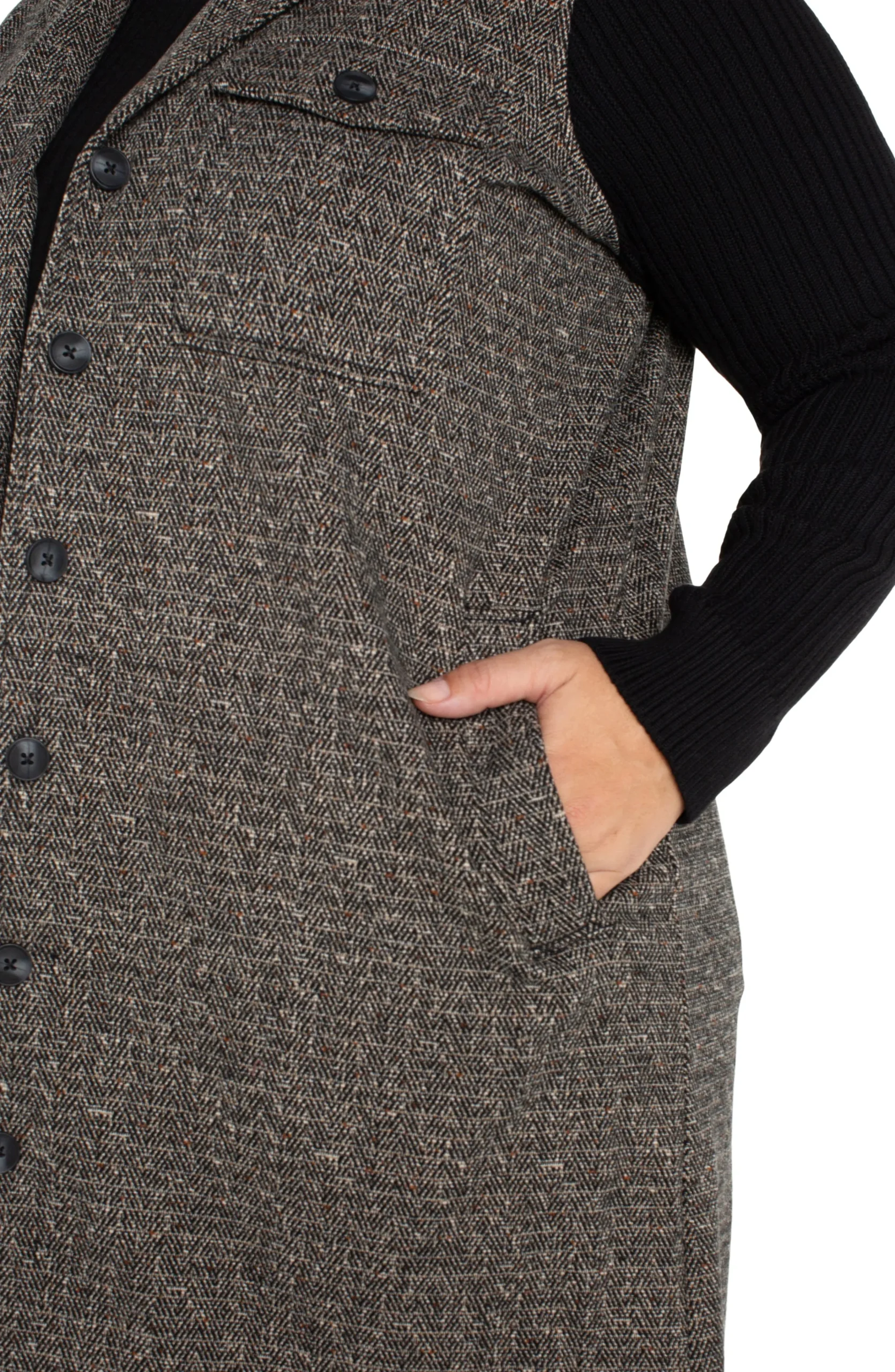 Liverpool Los Angeles Jackets-COATIGAN WITH SWEATER SLEEVES Blacktanherringbone