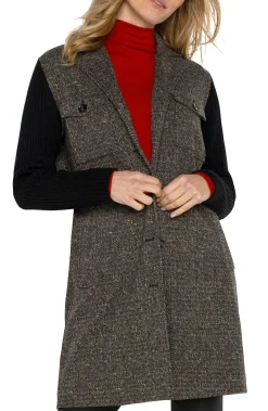 Liverpool Los Angeles Coatigans-COATIGAN WITH SWEATER SLEEVES Blacktanherringbone