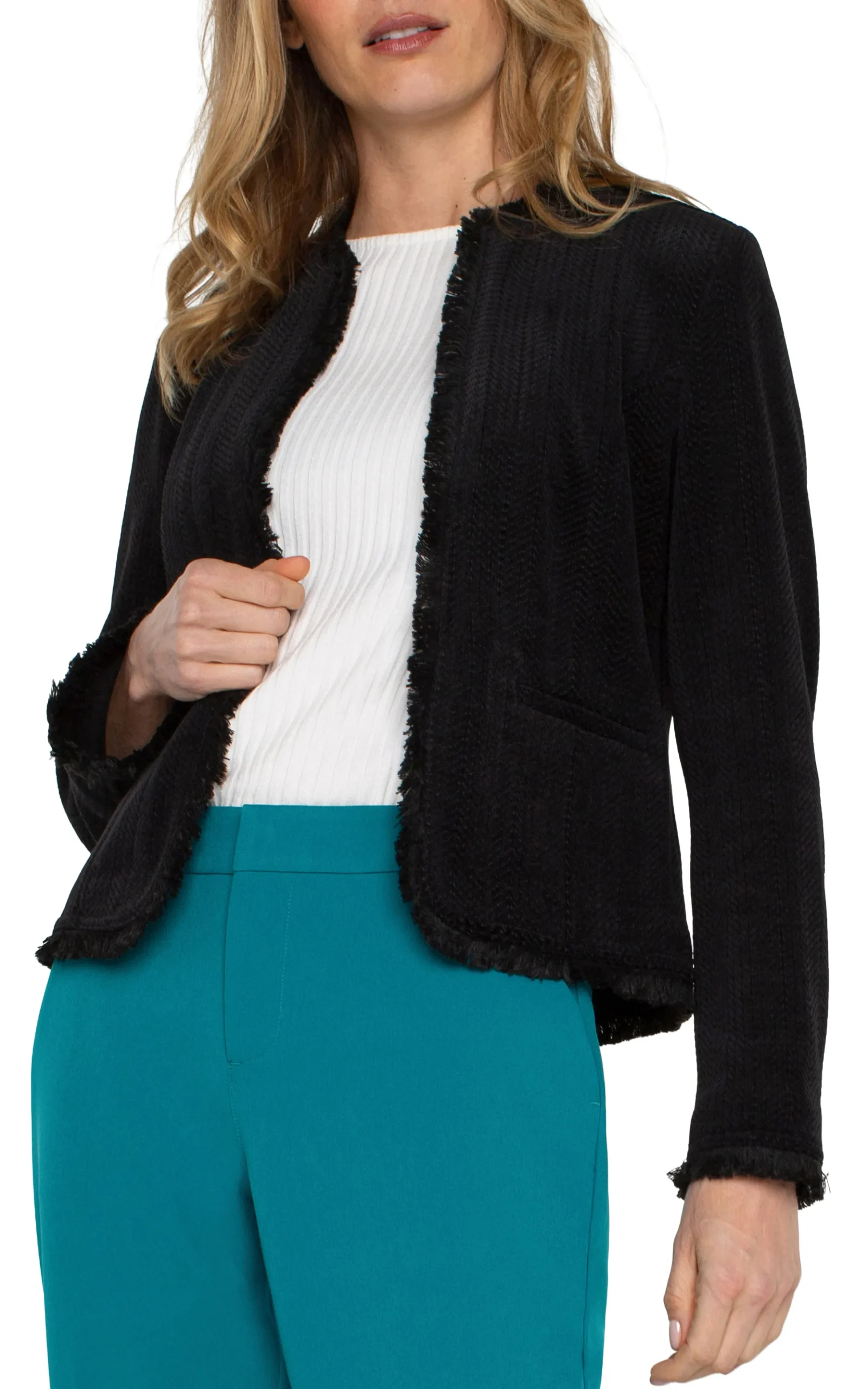 Liverpool Los Angeles Jackets-COLLARLESS JACKET WITH FRAYED EDGES Black