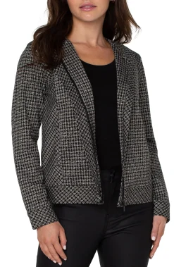 Liverpool Los Angeles Jackets-COLLARLESS ZIP UP JACKET Blacktanlatticeplaid