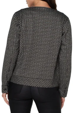 Liverpool Los Angeles Jackets-COLLARLESS ZIP UP JACKET Blacktanlatticeplaid