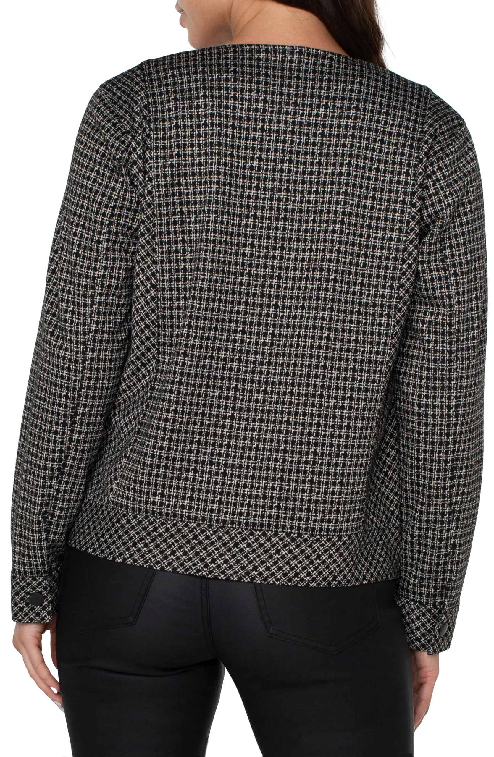 Liverpool Los Angeles Jackets-COLLARLESS ZIP UP JACKET Blacktanlatticeplaid