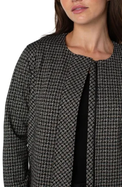 Liverpool Los Angeles Jackets-COLLARLESS ZIP UP JACKET Blacktanlatticeplaid