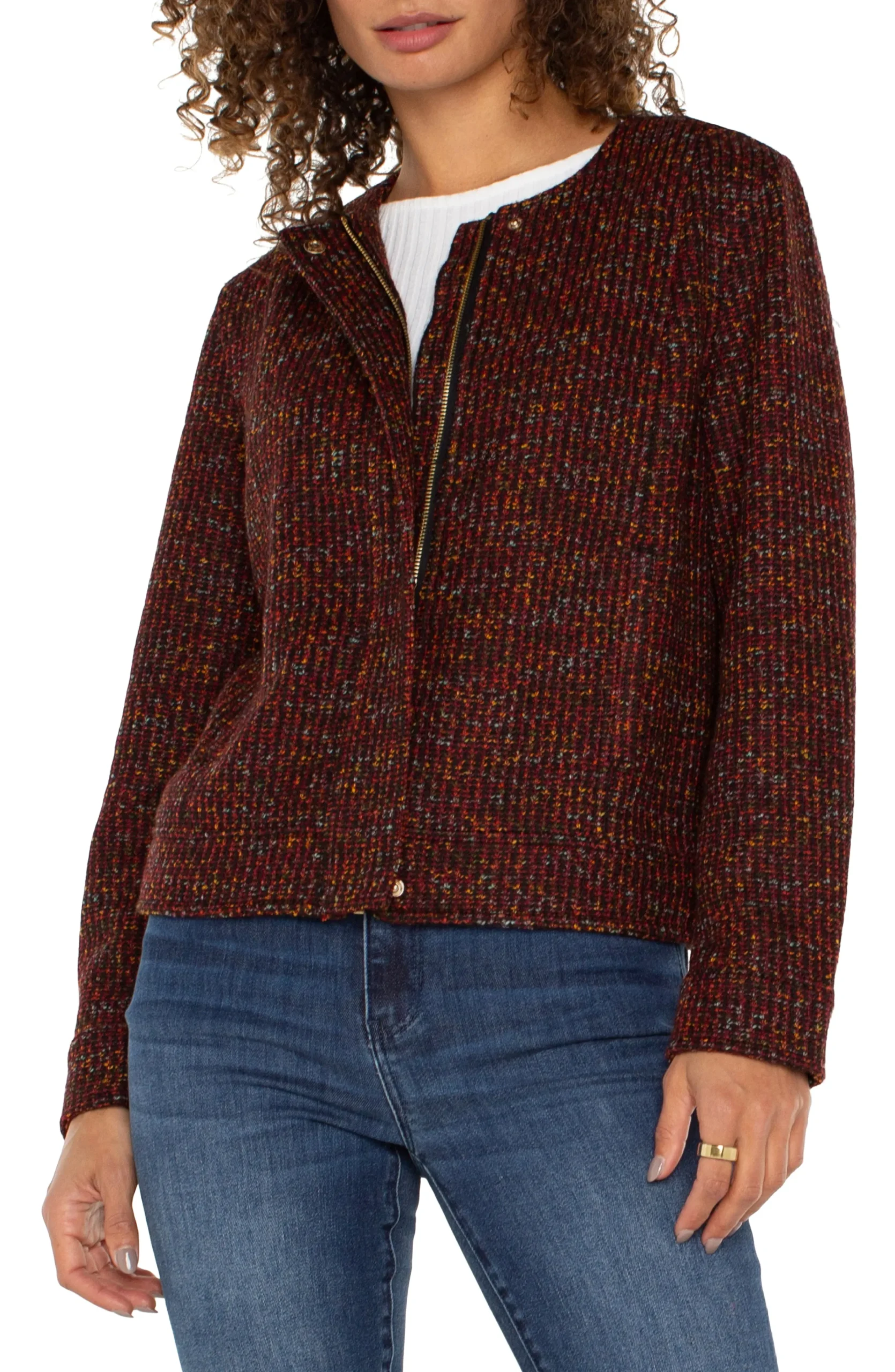 Liverpool Los Angeles Jackets-COLLARLESS ZIP UP JACKET Bordeauxmulti