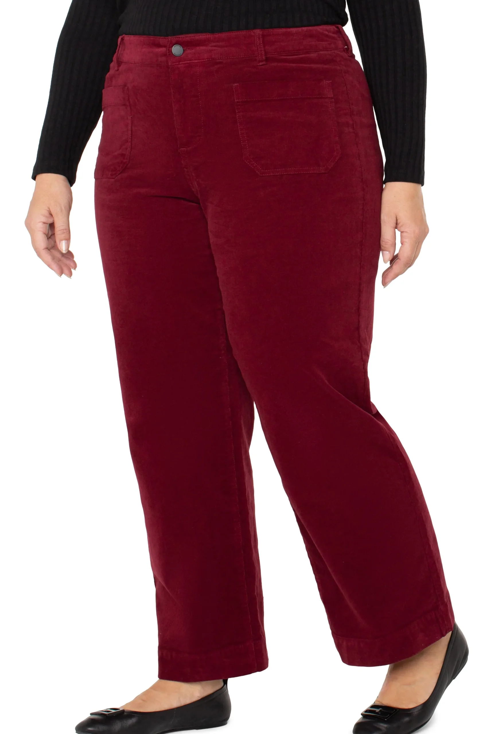 Liverpool Los Angeles Pants-CORDUROY CROP WIDE LEG Ruby