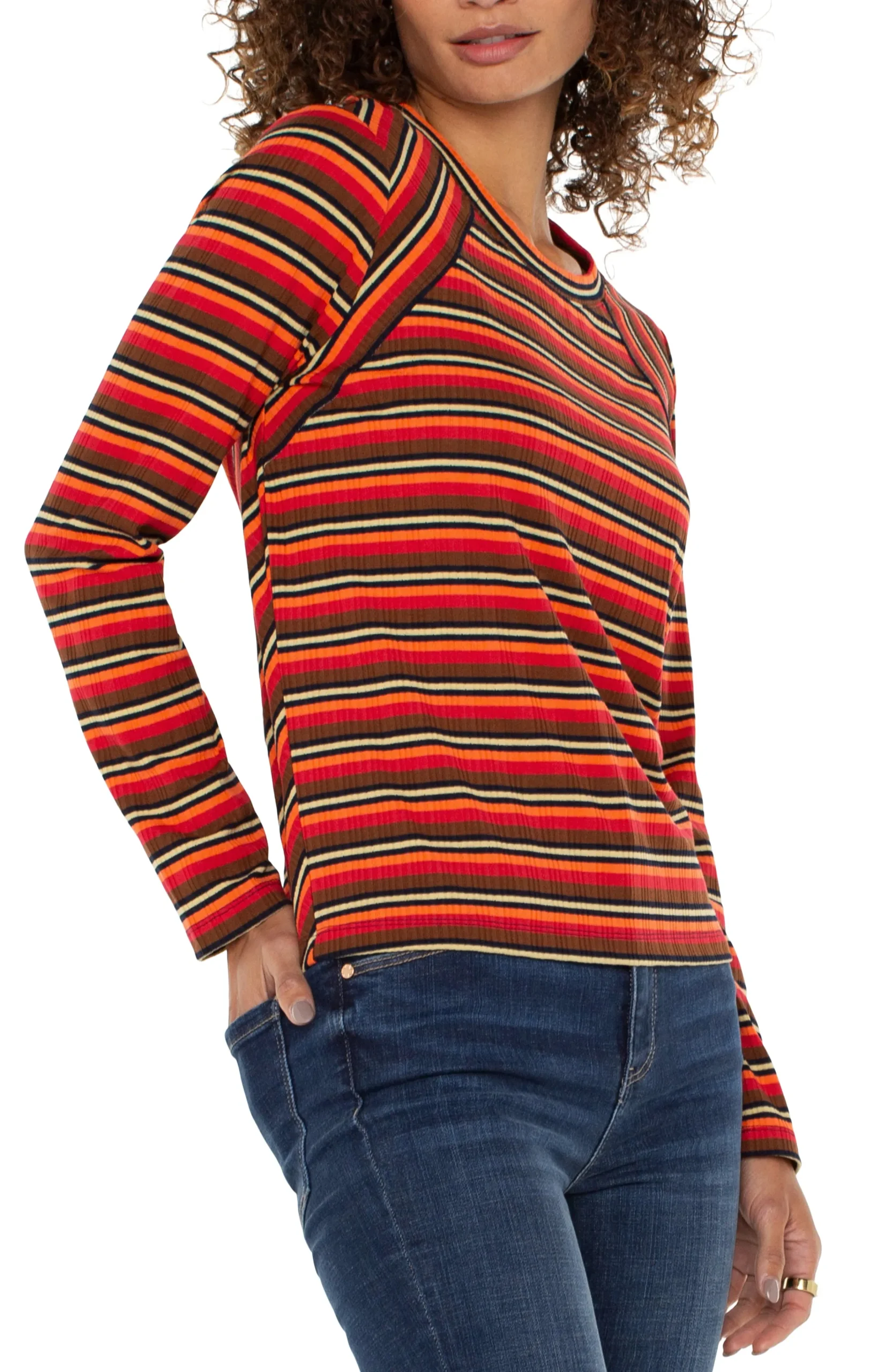 Liverpool Los Angeles Tees-CREW NECK LONG SLEEVE KNIT TOP Burntorangemultistripe