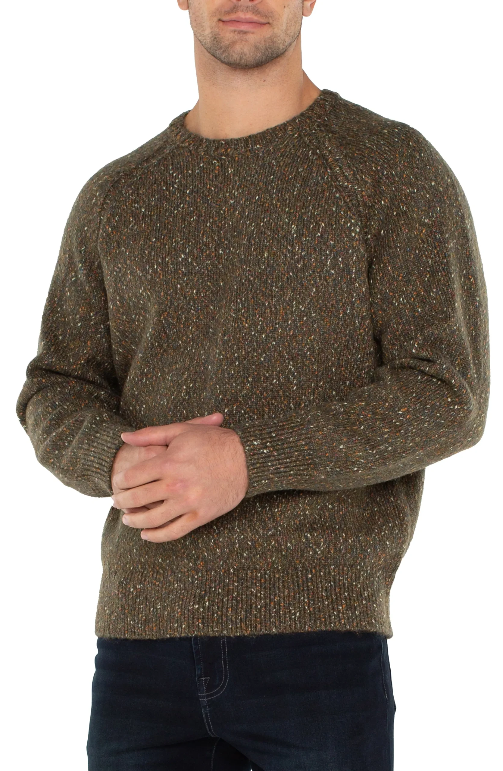 Liverpool Los Angeles Sweaters-CREW NECK RAGLAN SWEATER Olivemulti