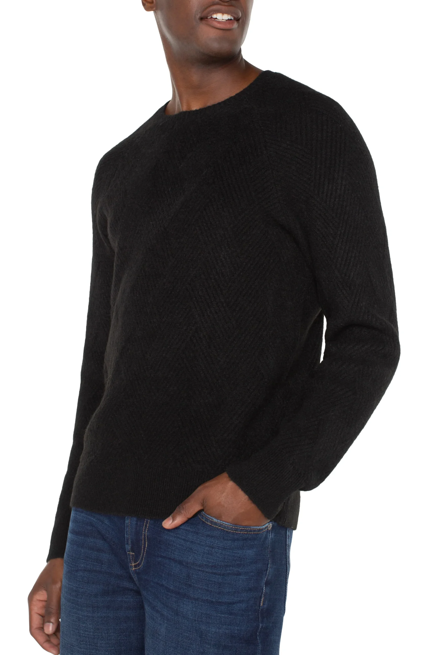 Liverpool Los Angeles Sweaters-CREW NECK RAGLAN SWEATER Black
