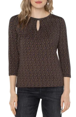 Liverpool Los Angeles Tees-CREW NECK TOP WITH PLEATED FRONT Micropebbleprint
