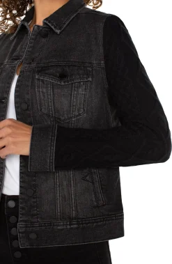 Liverpool Los Angeles Jackets|Jackets-DENIM JACKET WITH SWEATER SLEEVES Arvisdrive