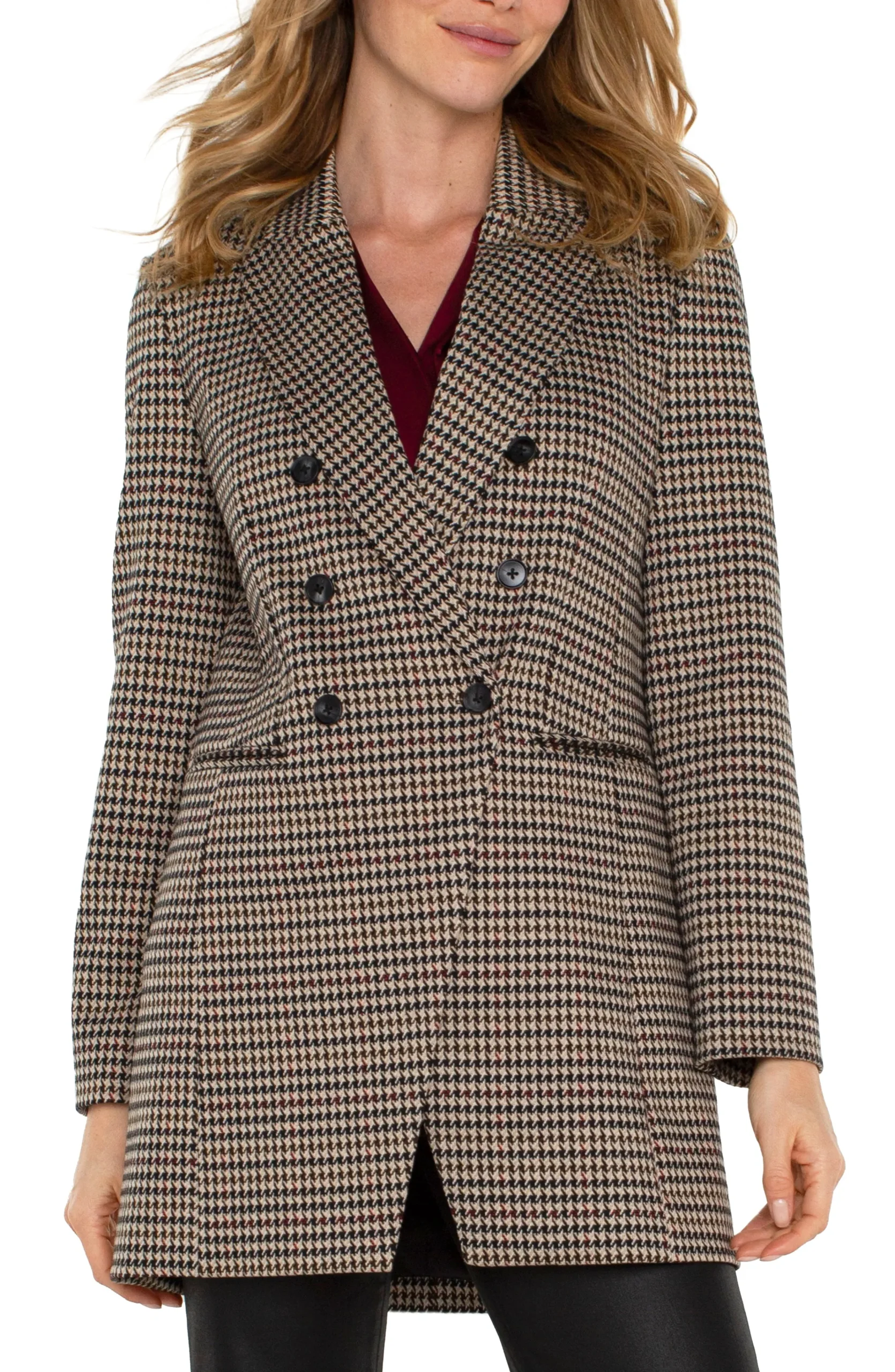 Liverpool Los Angeles Jackets-DOUBLE BREASTED LONGLINE BLAZER Blacktanhoundstooth