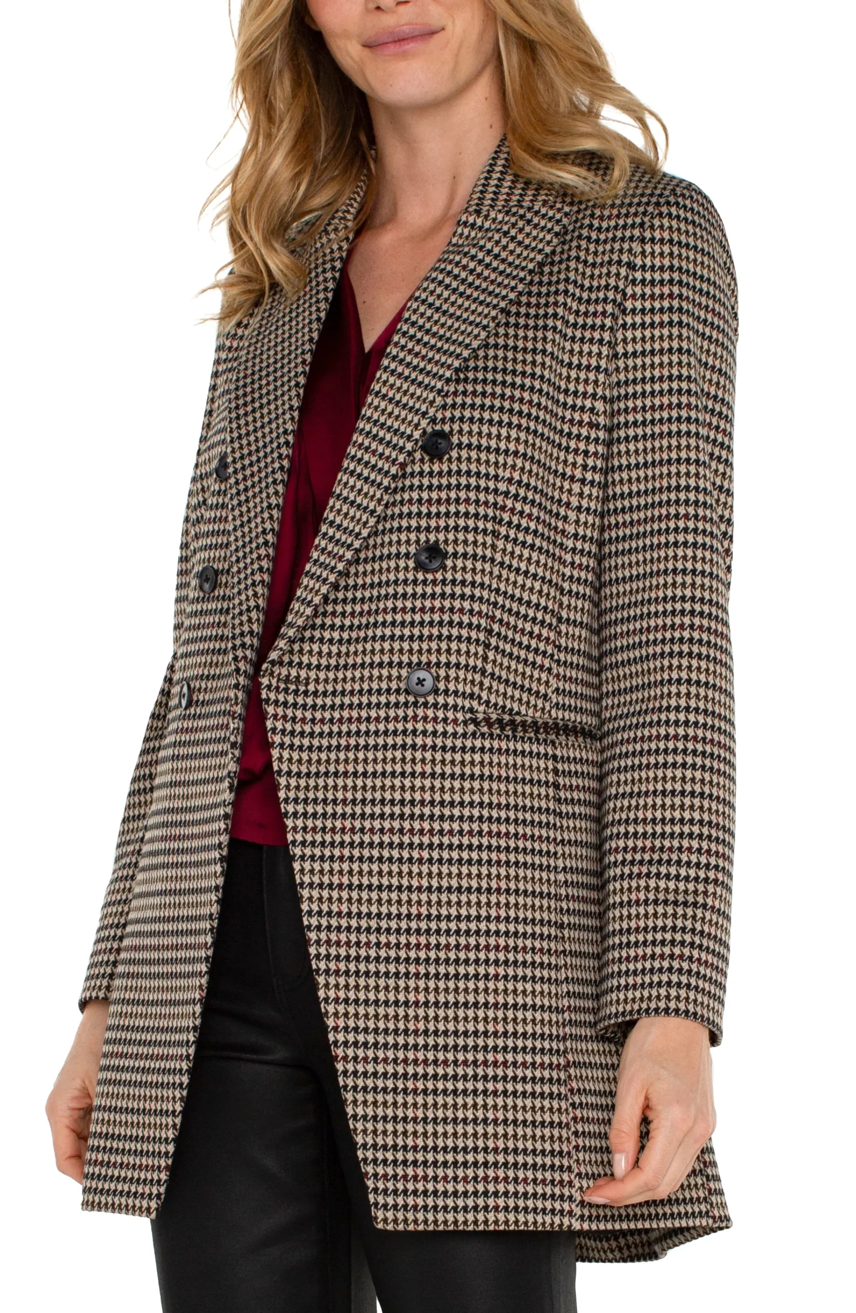 Liverpool Los Angeles Jackets-DOUBLE BREASTED LONGLINE BLAZER Blacktanhoundstooth