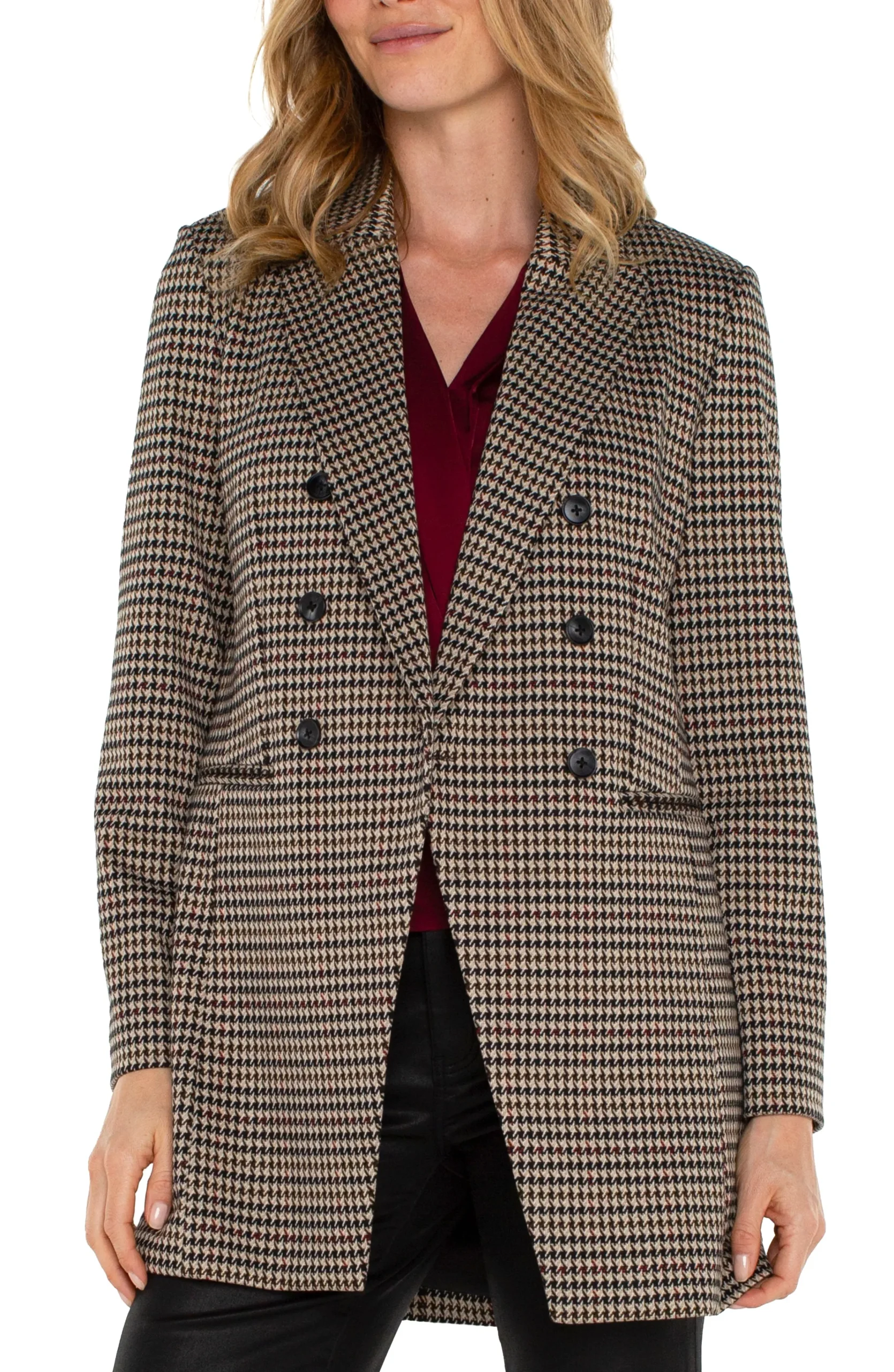 Liverpool Los Angeles Jackets-DOUBLE BREASTED LONGLINE BLAZER Blacktanhoundstooth