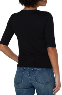 Liverpool Los Angeles Tees-DOUBLE LAYER V-NECK RIB KNIT TOP Black