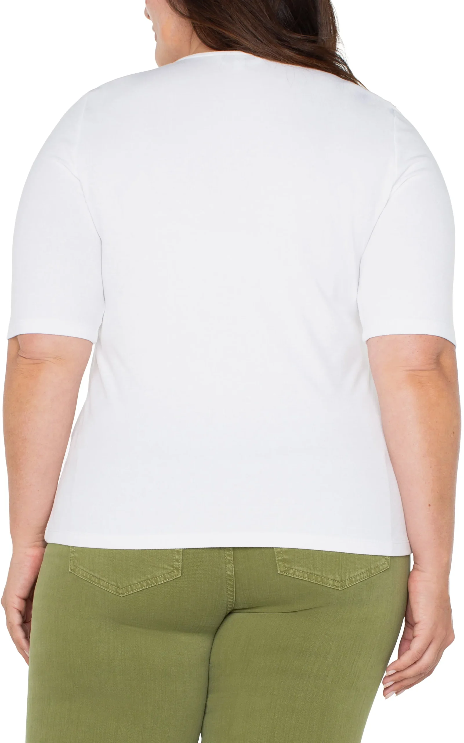 Liverpool Los Angeles Tops-DOUBLE LAYER V-NECK RIB KNIT TOP Cream