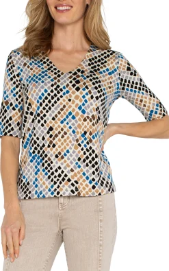 Liverpool Los Angeles Tees|Tops-DOUBLE LAYER V-NECK RIB KNIT TOP Lapissnakemulti