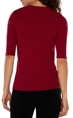Liverpool Los Angeles Sweaters-ELBOW SLEEVE CREW NECK SWEATER Rubyred