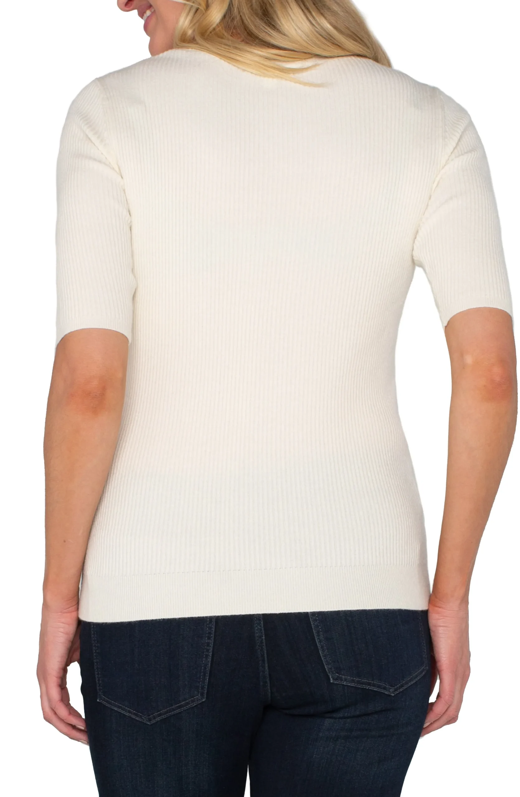 Liverpool Los Angeles Sweaters-ELBOW SLEEVE CREW NECK SWEATER Vintagewhite