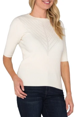 Liverpool Los Angeles Sweaters-ELBOW SLEEVE CREW NECK SWEATER Vintagewhite