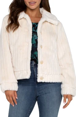 Liverpool Los Angeles Jackets-FAUX FUR TRUCKER JACKET Cream