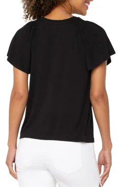 Liverpool Los Angeles Tees-FLUTTER SLEEVE KNIT TOP Black