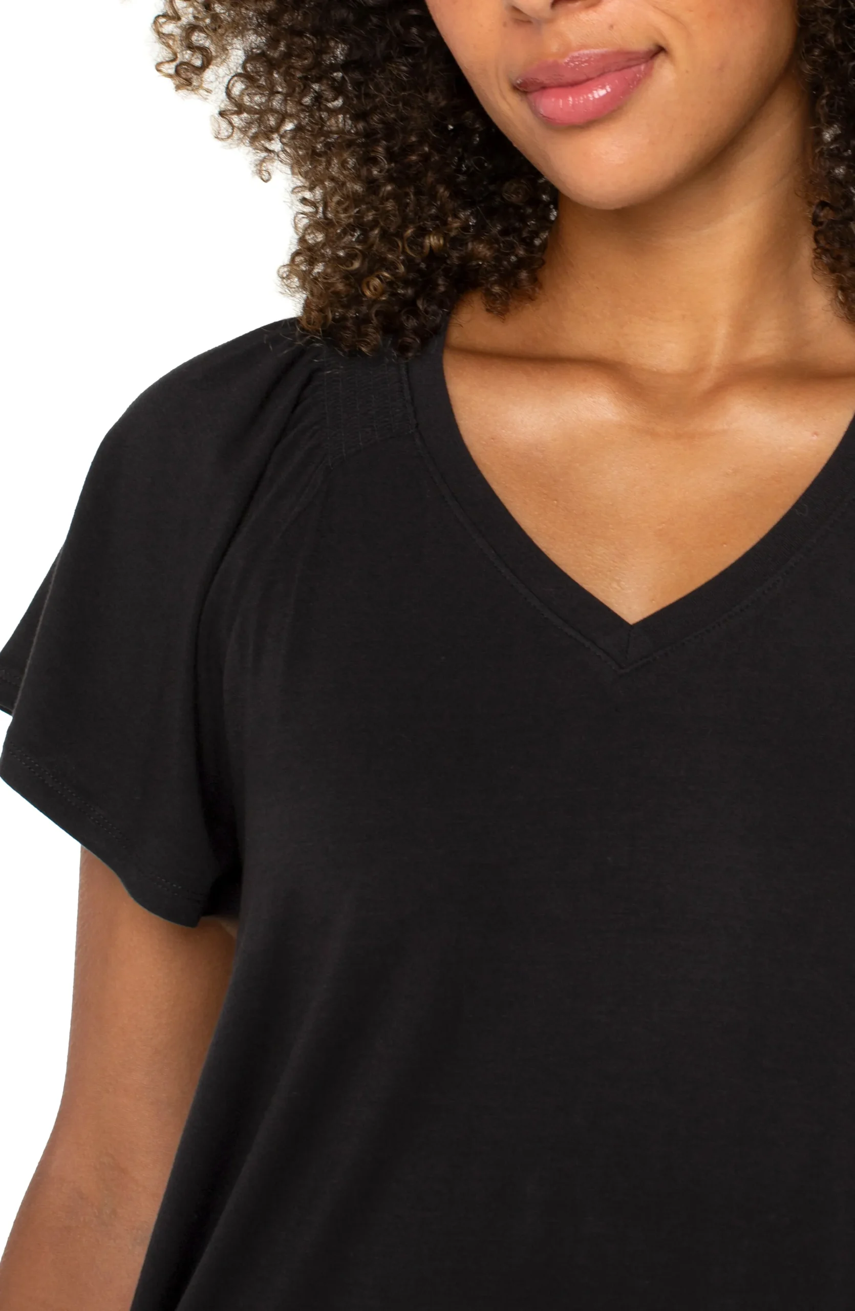 Liverpool Los Angeles Tees-FLUTTER SLEEVE KNIT TOP Black
