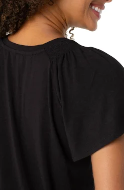 Liverpool Los Angeles Tees-FLUTTER SLEEVE KNIT TOP Black