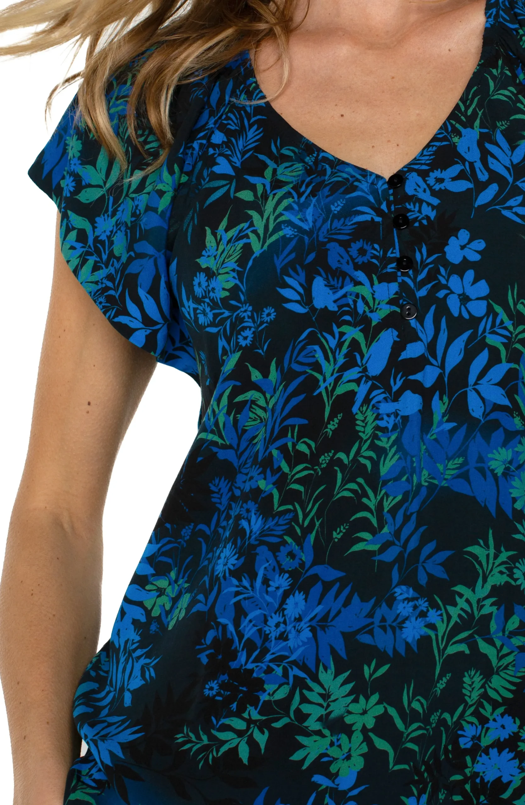 Liverpool Los Angeles Tops|Tops-FLUTTER SLEEVE RAGLAN WOVEN TOP Bluetopazmulti