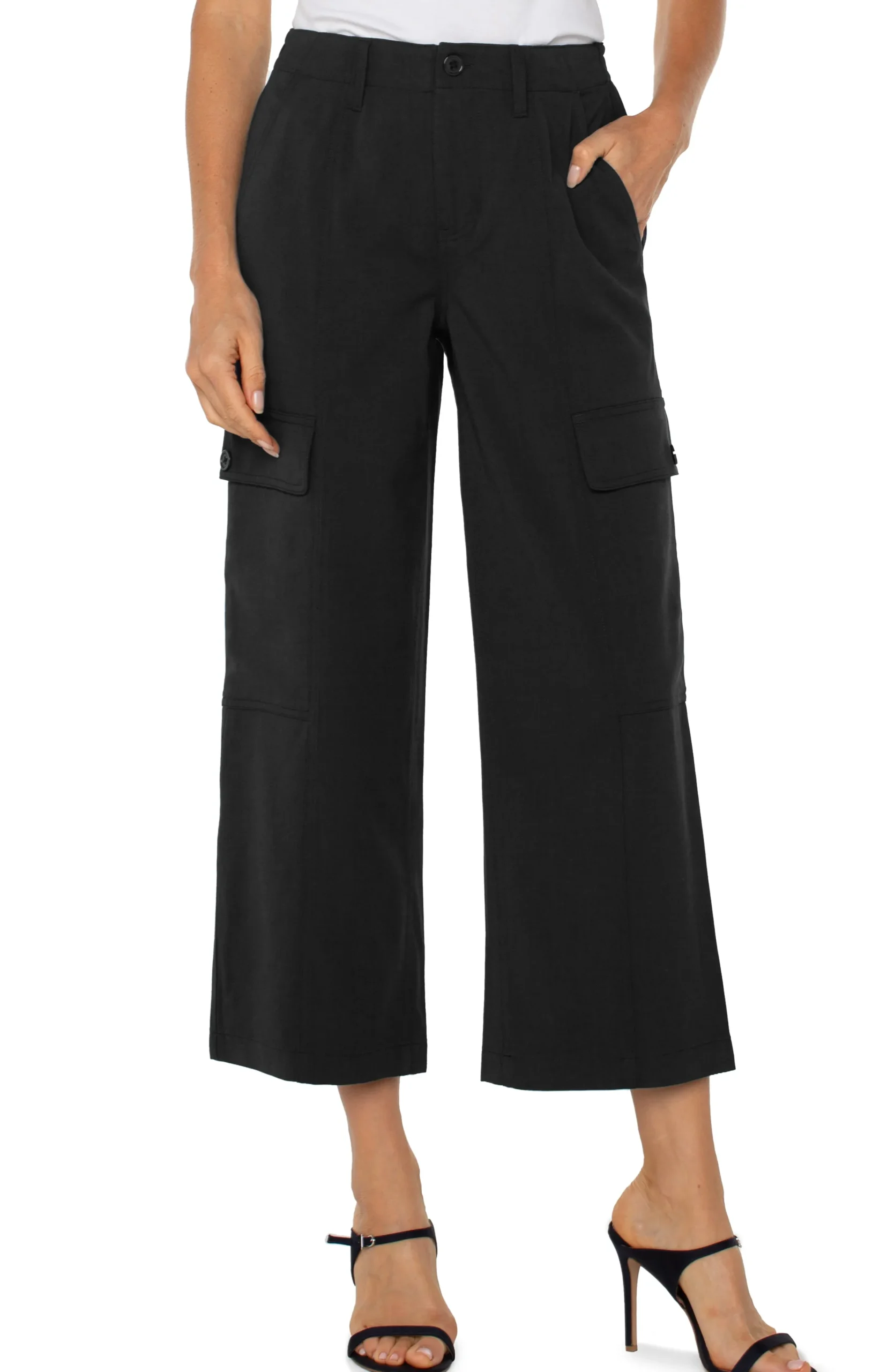 Liverpool Los Angeles Utility Pants-HI-RISE CARGO CROP STRAIGHT Black