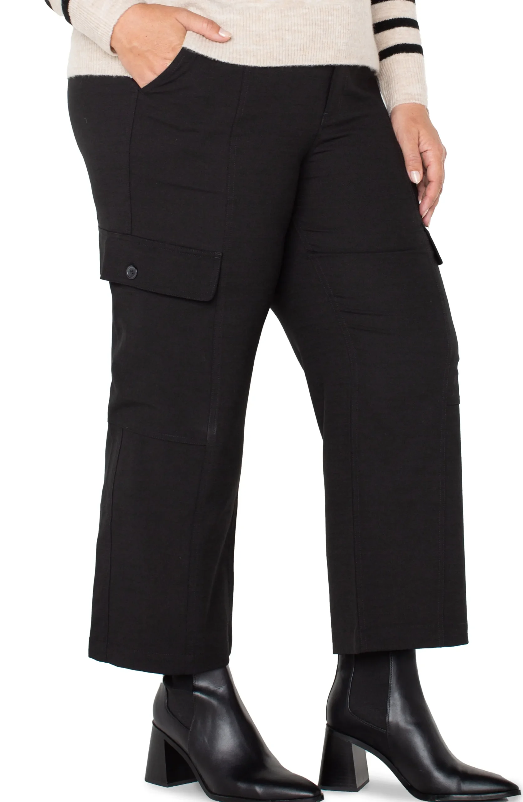 Liverpool Los Angeles Pants-HI-RISE CARGO CROP STRAIGHT Black