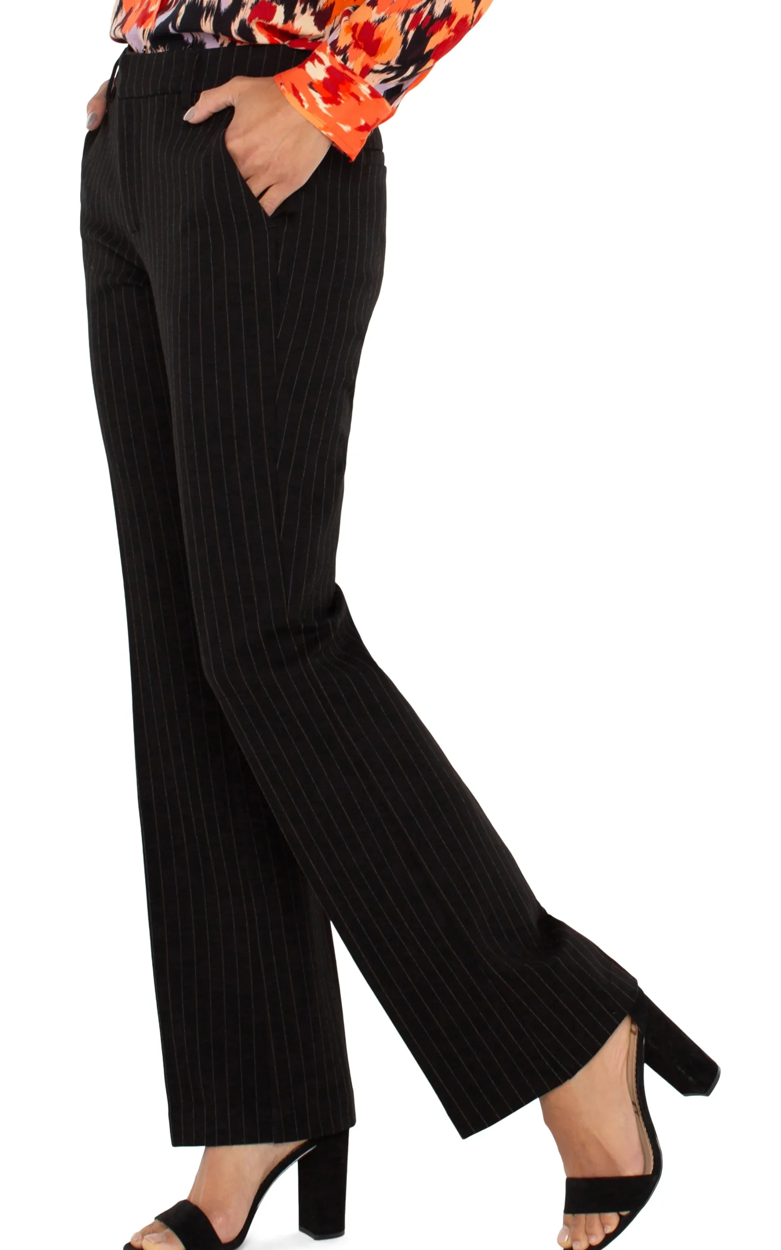 Liverpool Los Angeles Pants|Trousers-KELSEY FLARE TROUSER Blackwhitepinstripe