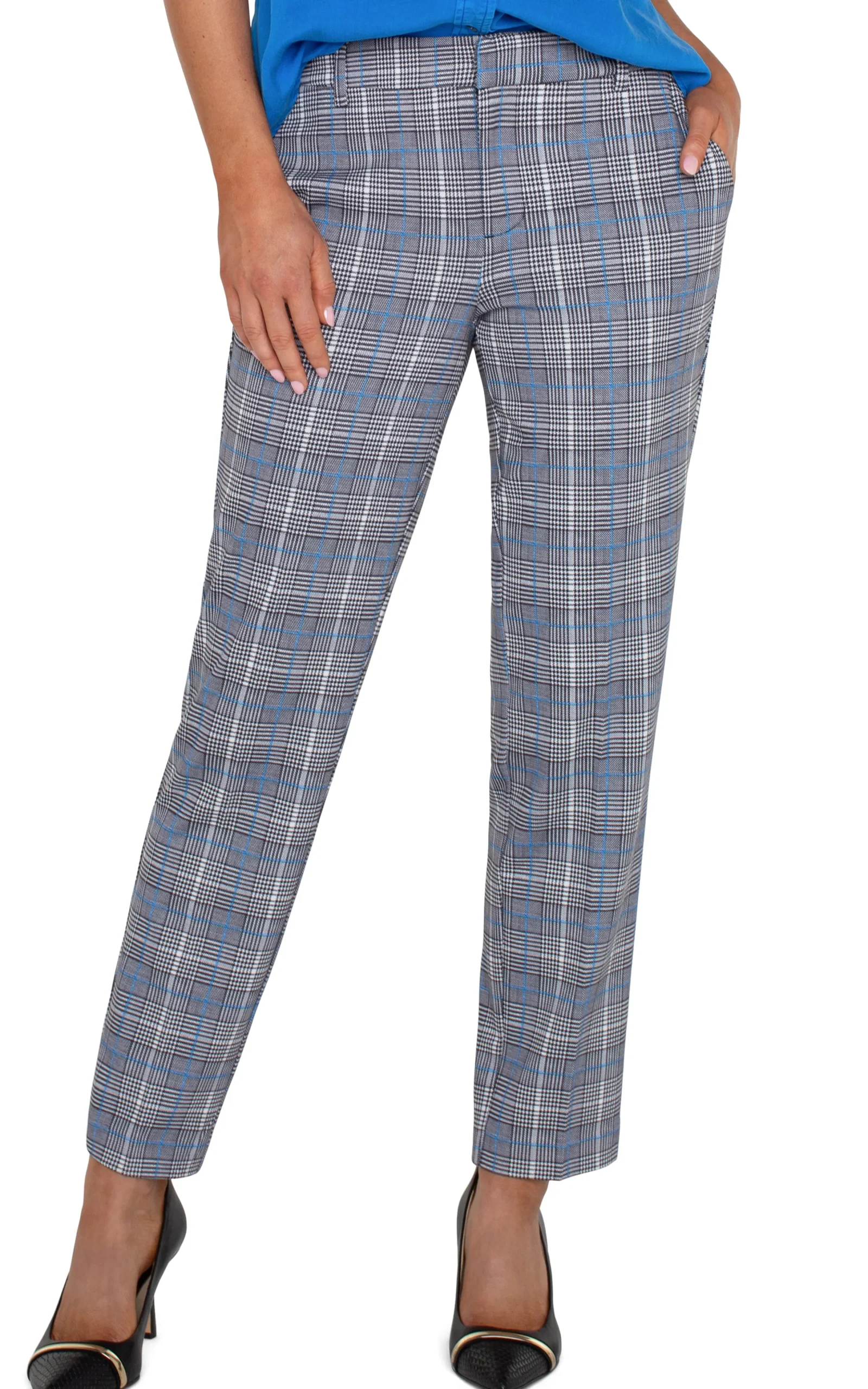 Liverpool Los Angeles Pants|Trousers-KELSEY KNIT TROUSER Bluetopazplaid