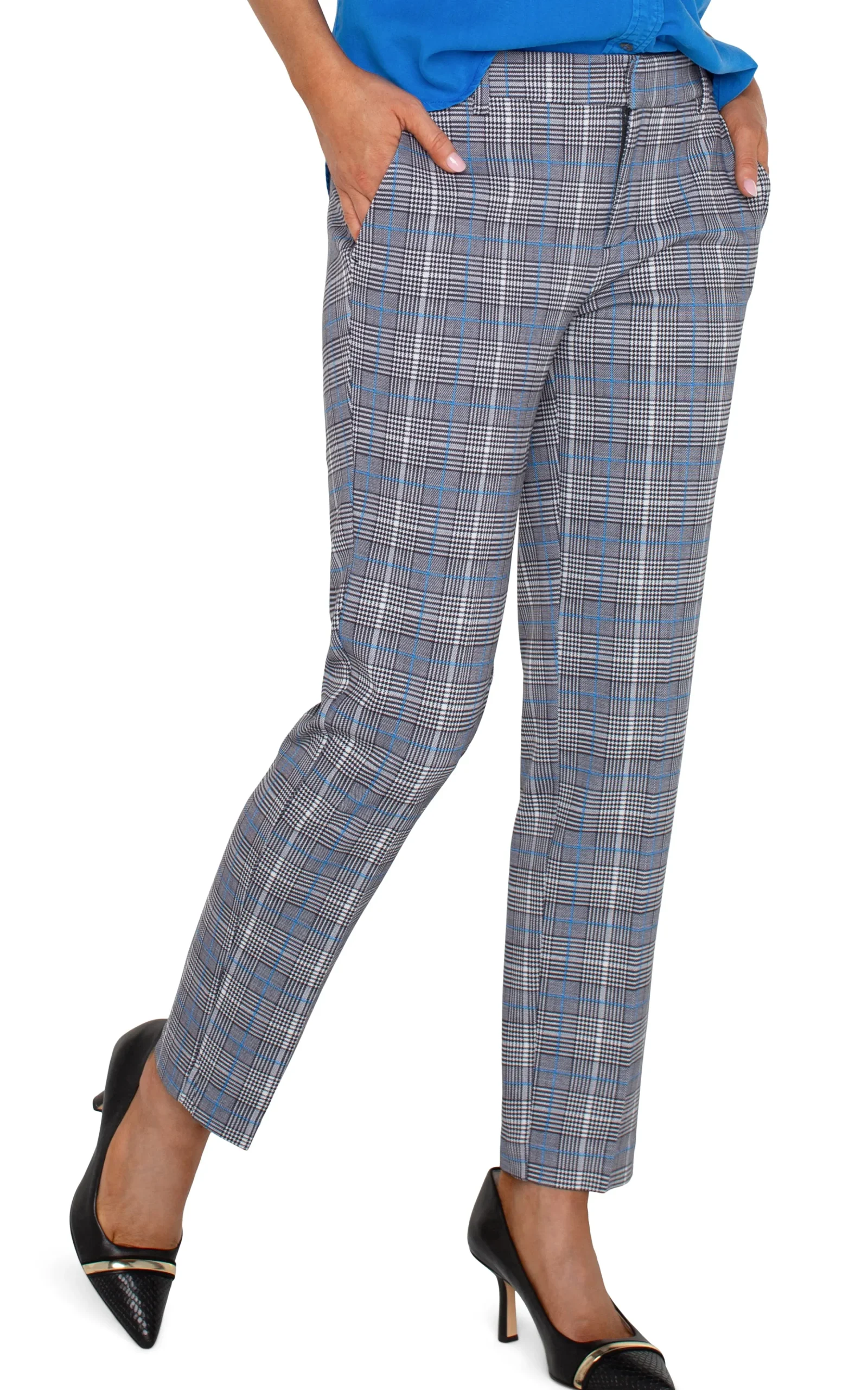 Liverpool Los Angeles Pants|Trousers-KELSEY KNIT TROUSER Bluetopazplaid