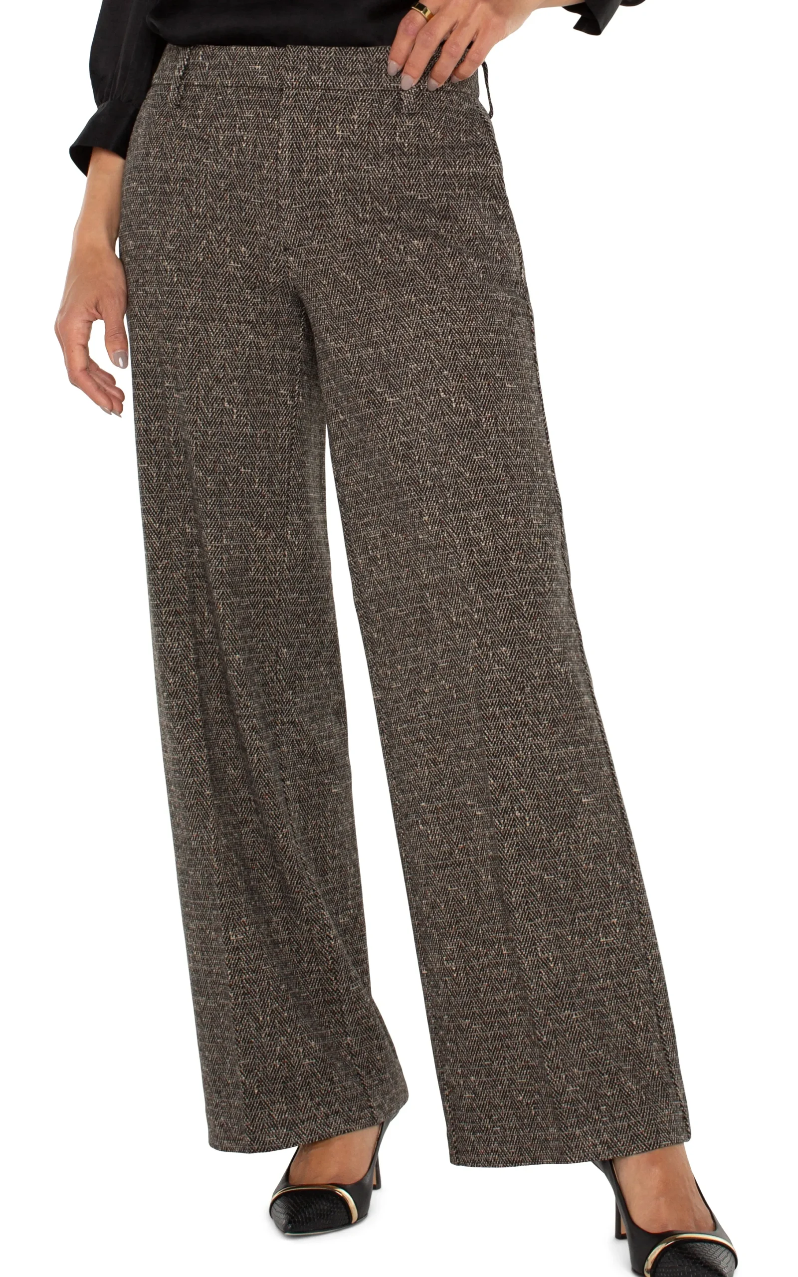 Liverpool Los Angeles Pants|Wide-Leg-KELSEY WIDE LEG TROUSER Blacktanherringbone