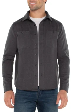 Liverpool Los Angeles Shirts-KNIT BUTTON UP LONG SLEEVE SHIRT Blackgreymulti