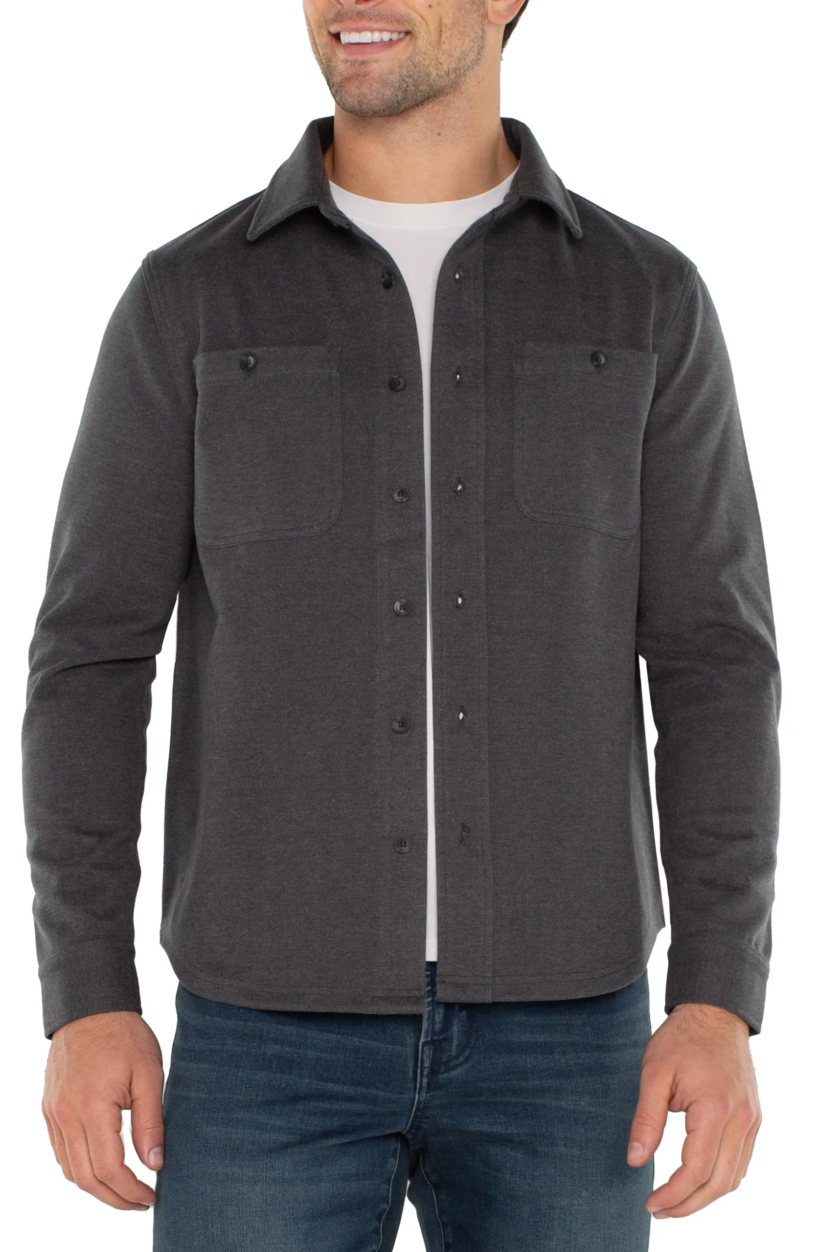 Liverpool Los Angeles Shirts-KNIT BUTTON UP LONG SLEEVE SHIRT Blackgreymulti
