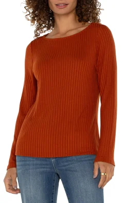 Liverpool Los Angeles Tees-LONG SLEEVE BOAT NECK KNIT TOP Cedar