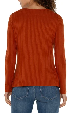 Liverpool Los Angeles Tees-LONG SLEEVE BOAT NECK KNIT TOP Cedar