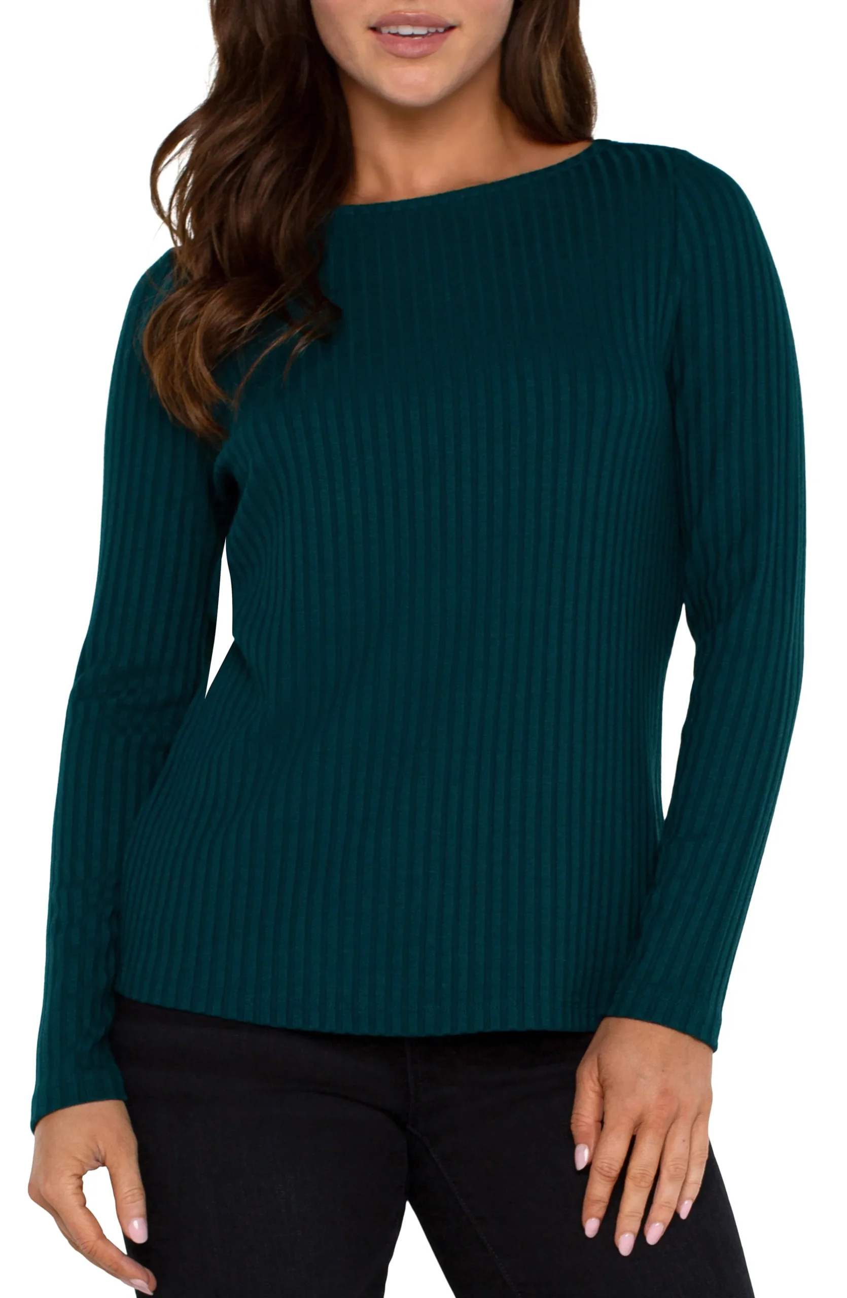 Liverpool Los Angeles Tees-LONG SLEEVE BOAT NECK KNIT TOP Darkforest